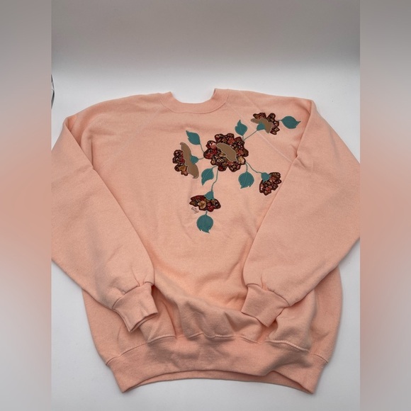 VTG Hanes Peach Embroidered Floral Crewneck Sweater USA Womens *READ* - Picture 4 of 12